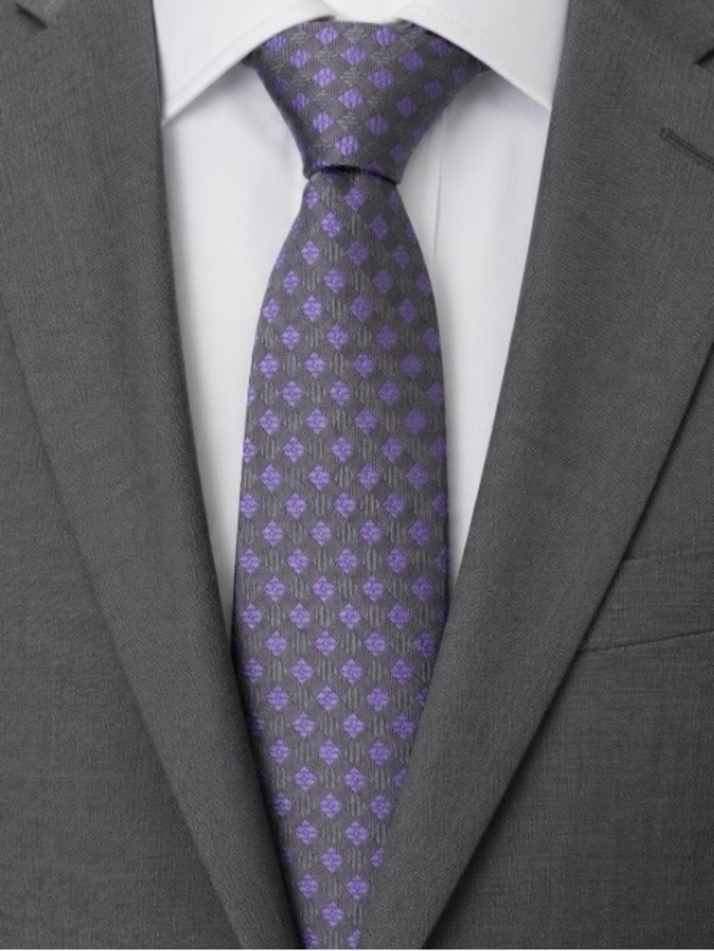 Michael Kors Silk Tie Purple Gray Geometric Checks Squares 60" Office Business